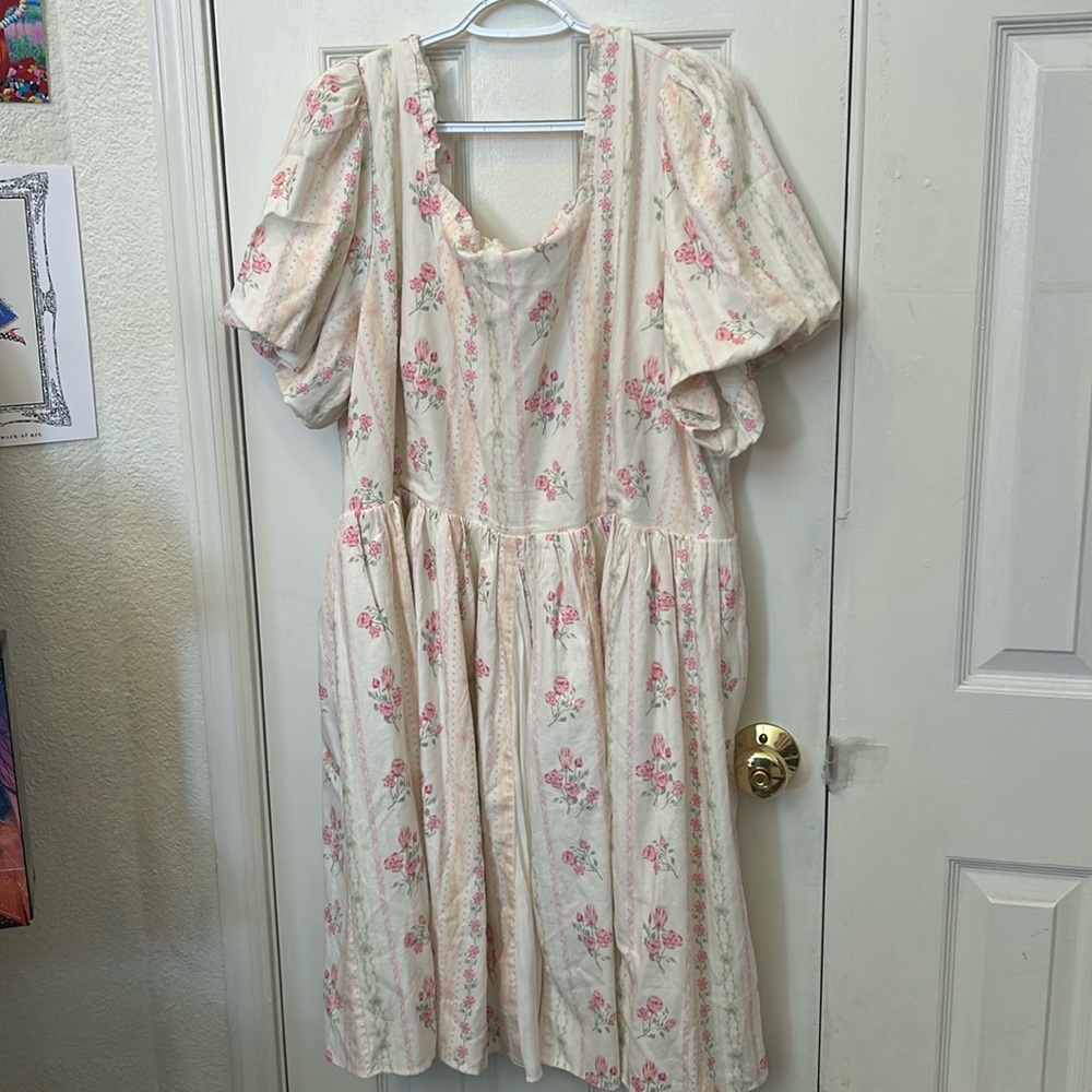 Ivy City Co Floral Pink and Cream Dress